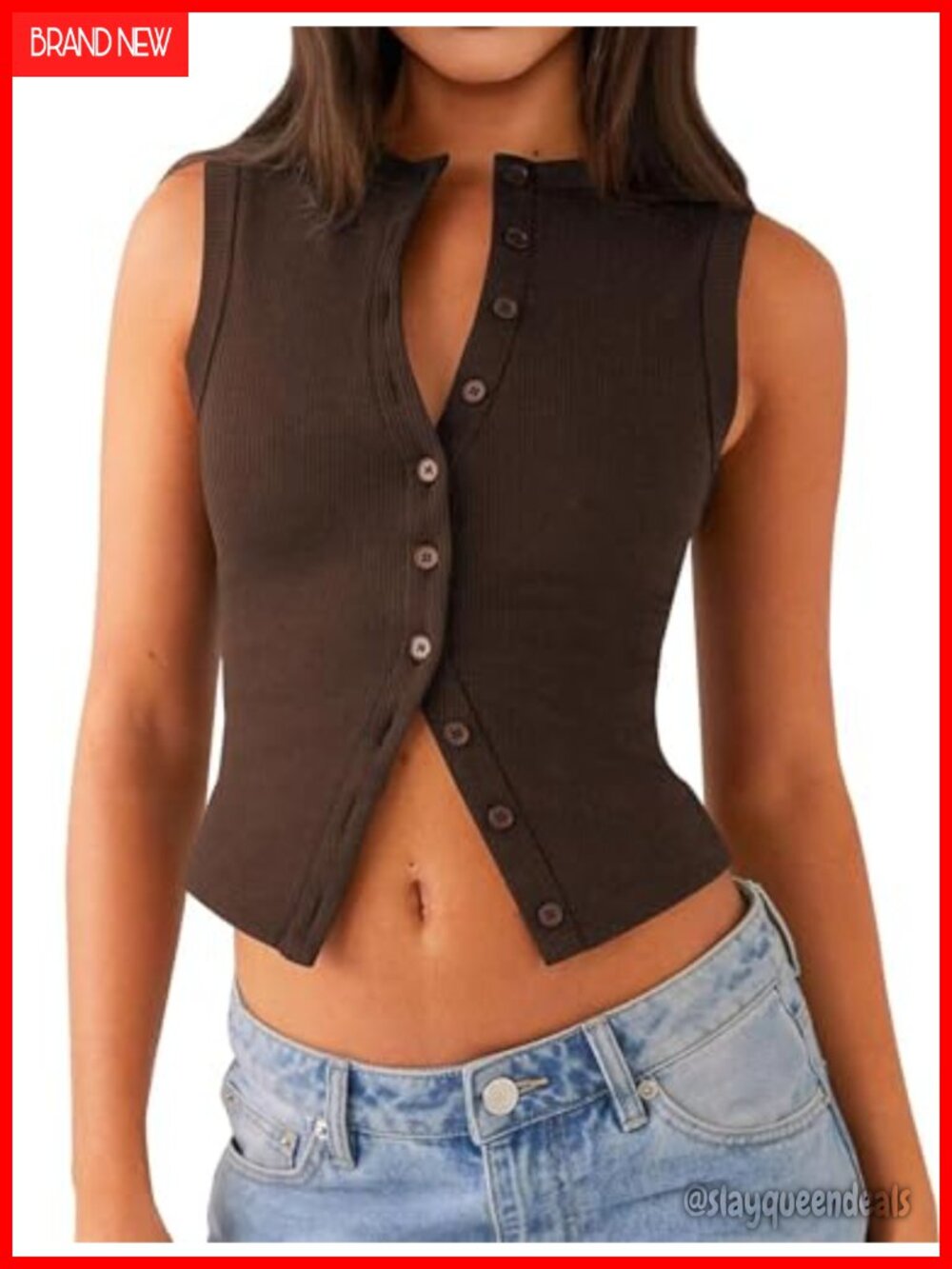 Women Ribbed Crop Tank Top Button Down Y2K Going Out Summer Shirt